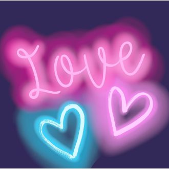   Szerelem neonfénnyel írva és vibráló pop-art életérzés éjkék magenta neon-rózsaszín cíánkék türkiz és fehér tónus falpanel