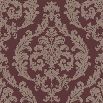   Klasszikus barokk díszítőminta textil háttéren burgundi és arany/aranybarna tónus finom fémes hatás tapéta