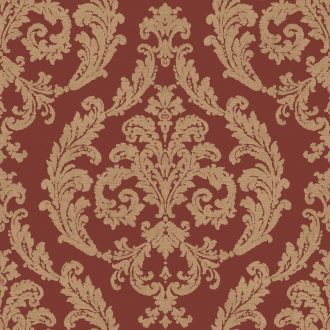   Klasszikus barokk díszítőminta textil háttéren mélyvörös és arany/aranybarna tónus finom fémes hatás tapéta