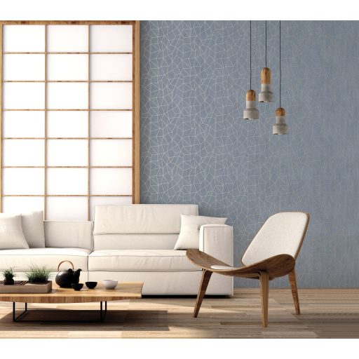 Pókhálóként szétterülő csillogó vonalak absztrakt hálózatmintája hűvös acélkék és jeges ezüst tónus fémes hatás tapéta