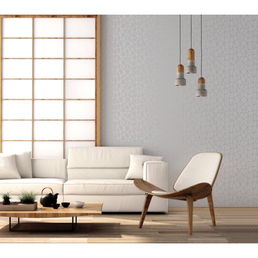 Pókhálóként szétterülő csillogó vonalak absztrakt hálózatmintája elegáns szürke és ezüst tónus fémes hatás tapéta