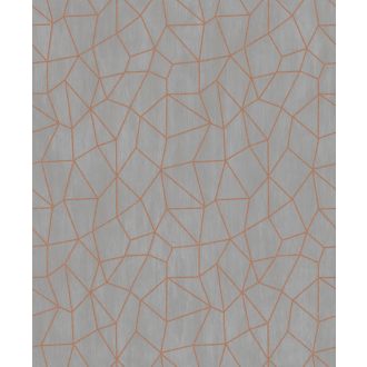   Pókhálóként szétterülő csillogó vonalak absztrakt hálózatmintája szürke/szürkésbarna és vörösréz tónus fémes hatás tapéta