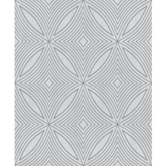   Fókuszált vizuális és fényenergia egy geometrikus mintában elegáns világosszürke alap és fémes ezüst tónusú mintavezetés tapéta