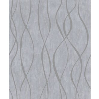   Fényjátékkal kápráztató grafikus vintage hullámminta ezüst ezüstszürke és fénylő ezüst tónus fémes hatás tapéta