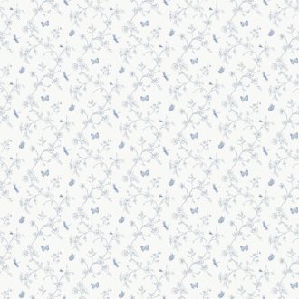   Vintage- romantikus hangulat! Apró virágok pillangók és szítakötők fehér és kék tónus tapéta