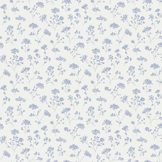  Hangafűzérből (réti szőlő) font könnyű virágfátyol finom rajzolata törtfehér és kék tónus tapéta