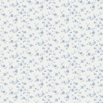   Költői báj az apró rózsák romantikus mintájában fehér és kék/porcelánkék tónus tapéta