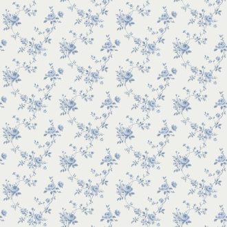   Miniatűr rózsák és finom levelek elegáns mintája fehér és kék tónus tapéta