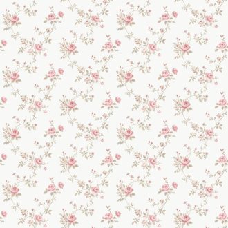   Miniatűr rózsák és finom levelek elegáns mintája fehér halvány rózsaszín és bézs tónus tapéta