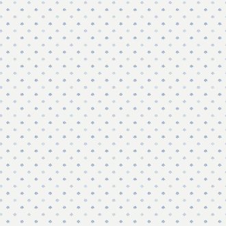   Kifinomult vintage minta a Fleur de Lis jegyében apró stilizált liliomok sora selymes fehér és halvány égszínkék tónus tapéta