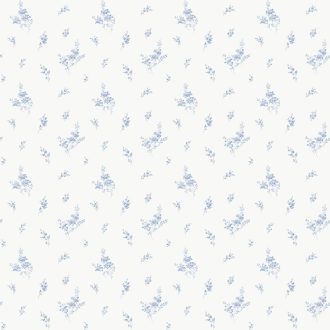   Romantikus country stílusú és költői szépségű virágmotívum fehér és lágy kék tónus tapéta
