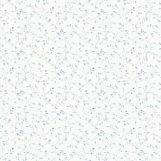   Klasszikus toile stílusú miniatűr botanikai motívum fehér és kék árnyalatok - világos égszínkéktől a halvány indigóig tapéta