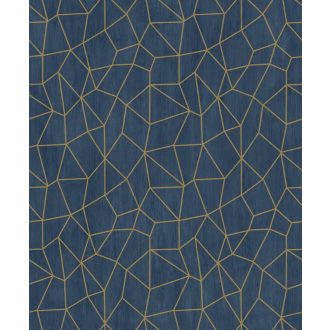   Pókhálóként szétterülő csillogó vonalak absztrakt hálózatmintája mélykék és arany tónus fémes hatás tapéta