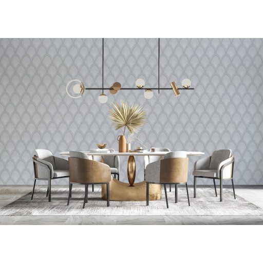 Art deco remekmű! Fémes vonalakkal aktualizált bravúros grafikai minta szürke ezüstszürke és ezüst tónus fémes hatás tapéta