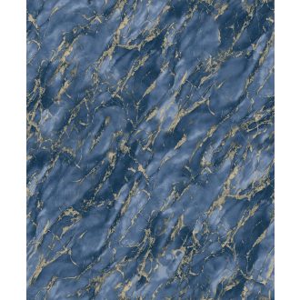   Márványba öntött drámai élmények! Valósághű ábrázolású design éjkék indigókék és ezüstös-arany tónus fémes hatás tapéta