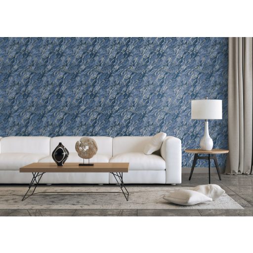 Márványba öntött drámai élmények! Valósághű ábrázolású design éjkék indigókék és ezüstös-arany tónus fémes hatás tapéta