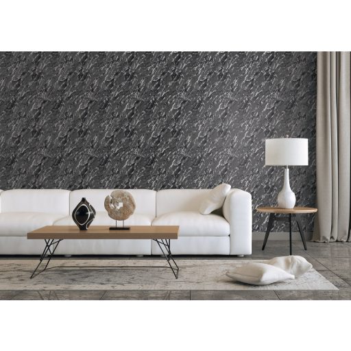 Márványba öntött drámai élmények! Valósághű ábrázolású design sötétszürke/antracit/szénfekete és ezüst tónus fémes hatás tapéta