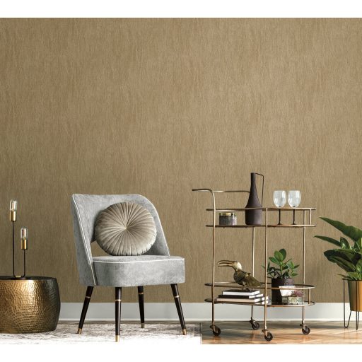 Töredezett pikkelyszerű fémes elemek enyhén hullámos struktúrmintája aranysárga/barna és arany tónus fémes mintafény tapéta