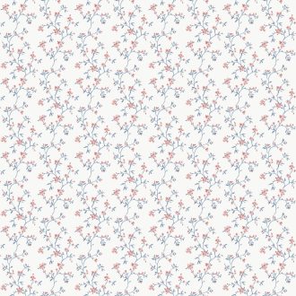   Kifejezetten nőies finom virágminta a kecsesség botanikai szinonímája fehér pasztell rózsaszín és porcelánkék tónus tapéta