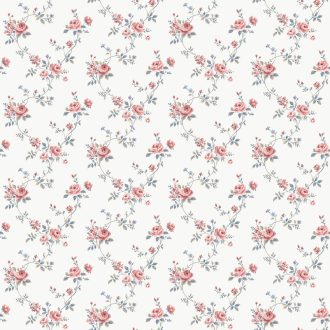   Miniatűr rózsák és finom levelek elegáns mintája fehér púderrózsaszín és szürkéskék tónus tapéta