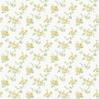   Miniatűr rózsák és finom levelek elegáns mintája fehér sárga és friss zöld tónus tapéta