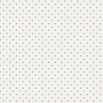   Kifinomult vintage minta a Fleur de Lis jegyében apró stilizált liliomok sora krémfehér rózsaszín kék és zöld tónus tapéta