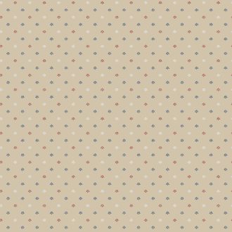   Kifinomult vintage minta a Fleur de Lis jegyében apró stilizált liliomok sora meleg bézs fehér bordó és kék tónus tapéta