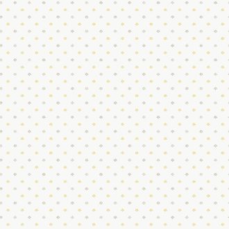   Kifinomult vintage minta a Fleur de Lis jegyében apró stilizált liliomok sora fehér aranysárga és szürke tónus tapéta