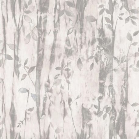 Festői stílusú bambuszágak és levelek akvarell ábrázolás fehér világosszürke és szürke tónus fémes ezüst mintarajzolat tapéta