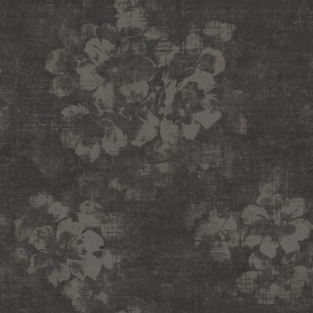Elegáns virágminta fémes díszítéssel elmosódott háttéren sötét szürkésbarna antracit és ezüst tónus tapéta