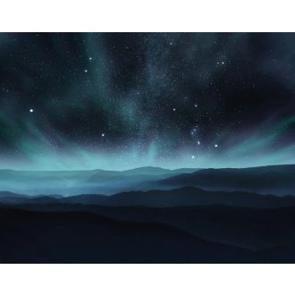   Festői éjszakai égbolt a hegyek fölött kék zöld türkiz fekete és sötétkék tónus falpanel