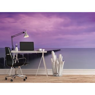   Lila ködben - Festői tengeri táj felhős égbolttal szürkéskék lila és pink tónus falpanel