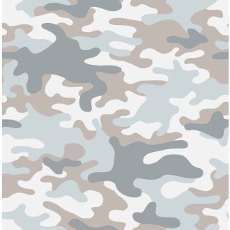   Tökéletes álcázás - vagány és bevállalós terepminta törtfehér jégkék szürke kékes-grafit és homokszín tónus tapéta