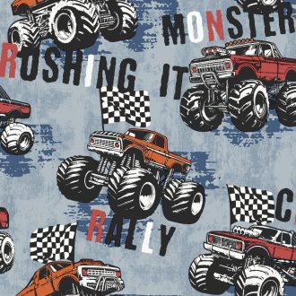   Zúzó monster truck-ok és dübörgő motorok benzingőz mámorban kék narancs grafit fekete piros sötétkék és fehér tónus tapéta