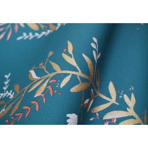 Caselio Green Life 101686029  HARMONY Natur levélfonat koszorúba kötve telt kék arany rózsaszín tapéta