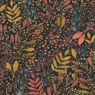   Caselio Green Life 101694129 JOY Natur botanikus levélágak levelek fekete okkersárga rózsaszín arany tapéta