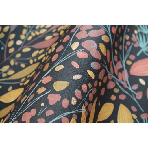 Caselio Green Life 101694129 JOY Natur botanikus levélágak levelek fekete okkersárga rózsaszín arany tapéta