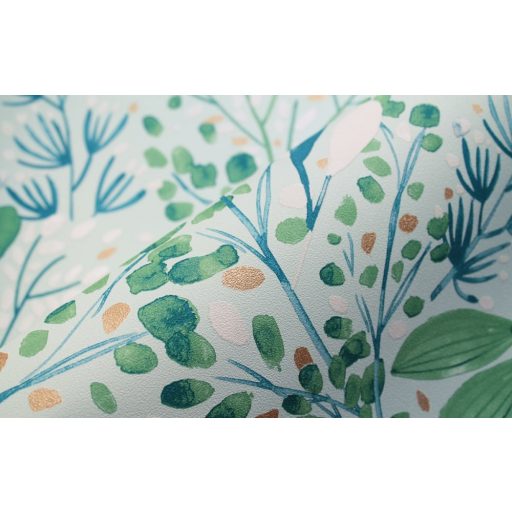 Caselio Green Life 101697672 JOY Natur botanikus levélágak levelek vízzöld kék zöld arany tapéta