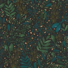   Caselio Green Life 101697692 JOY Natur botanikus levélágak levelek fekete kék zöld arany tapéta