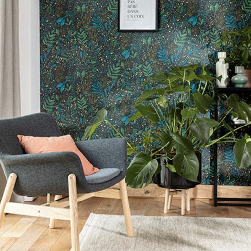 Caselio Green Life 101697692 JOY Natur botanikus levélágak levelek fekete kék zöld arany tapéta