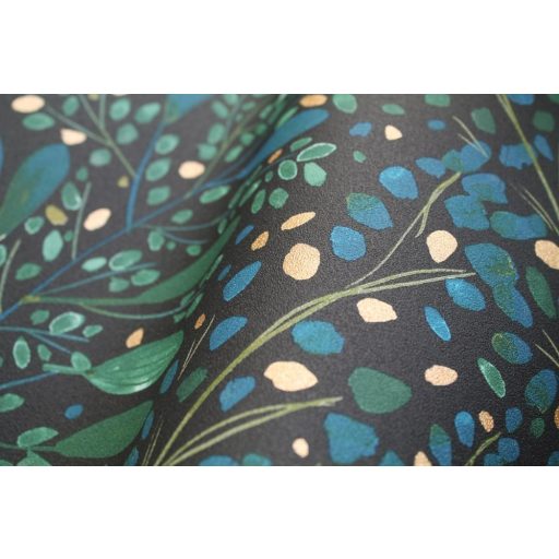 Caselio Green Life 101697692 JOY Natur botanikus levélágak levelek fekete kék zöld arany tapéta