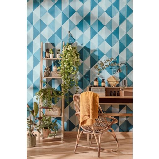 Caselio Green Life 101706027 PLENITUDE Geometrikus díszítőminta szürke szürkéskék kék árnyalatok arany tapéta
