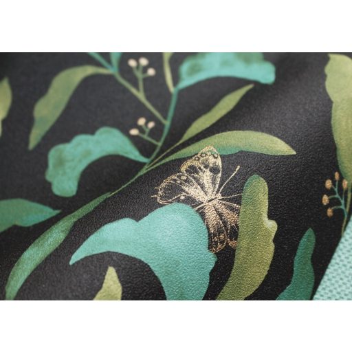 Caselio Green Life 101717122 SWEET Natur botanikus levelek pillangók fekete zöld árnyalatok arany tapéta