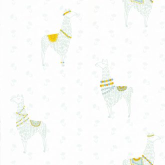 Girl Power 100757910  Gyerekszobai natur lámák fehér mentazöld sárga tapéta