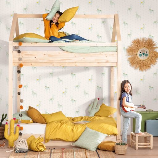 Girl Power 100757910  Gyerekszobai natur lámák fehér mentazöld sárga tapéta