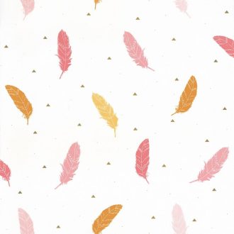 Girl Power 100774232  Gyerekszobai natur szines tollak fehér rózsaszín pink sárga tapéta