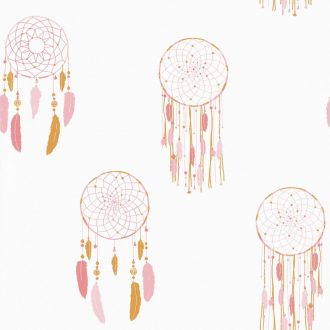 Girl Power 100784219  Gyerekszobai etno álomfogó fehér rózsaszín pink aranysárga tapéta
