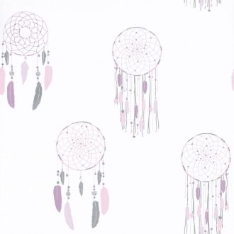   Caselio Girl Power 100785107  Gyerekszobai etno álomfogó fehér rózsaszín lila ezüst tapéta