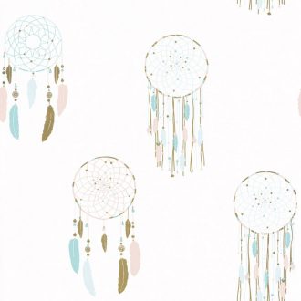   Caselio Girl Power 100786604  Gyerekszobai etno álomfogó fehér rózsaszín türkiz arany tapéta
