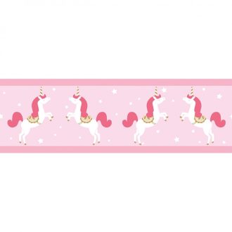   Caselio Girl Power 100904233  Gyerekszobai natur egyszarvúak rózsaszín pink fehér arany bordűr